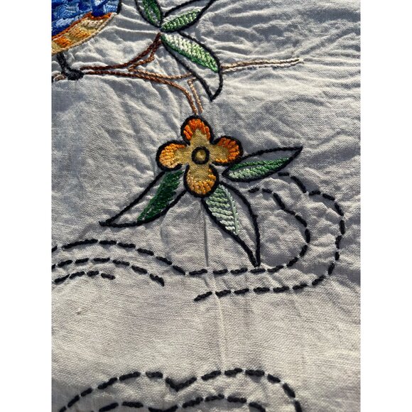 Arts & Crafts Linen Embroidery Table Runner Dresser Scarf Set Bird Of Paradise - Picture 16 of 16